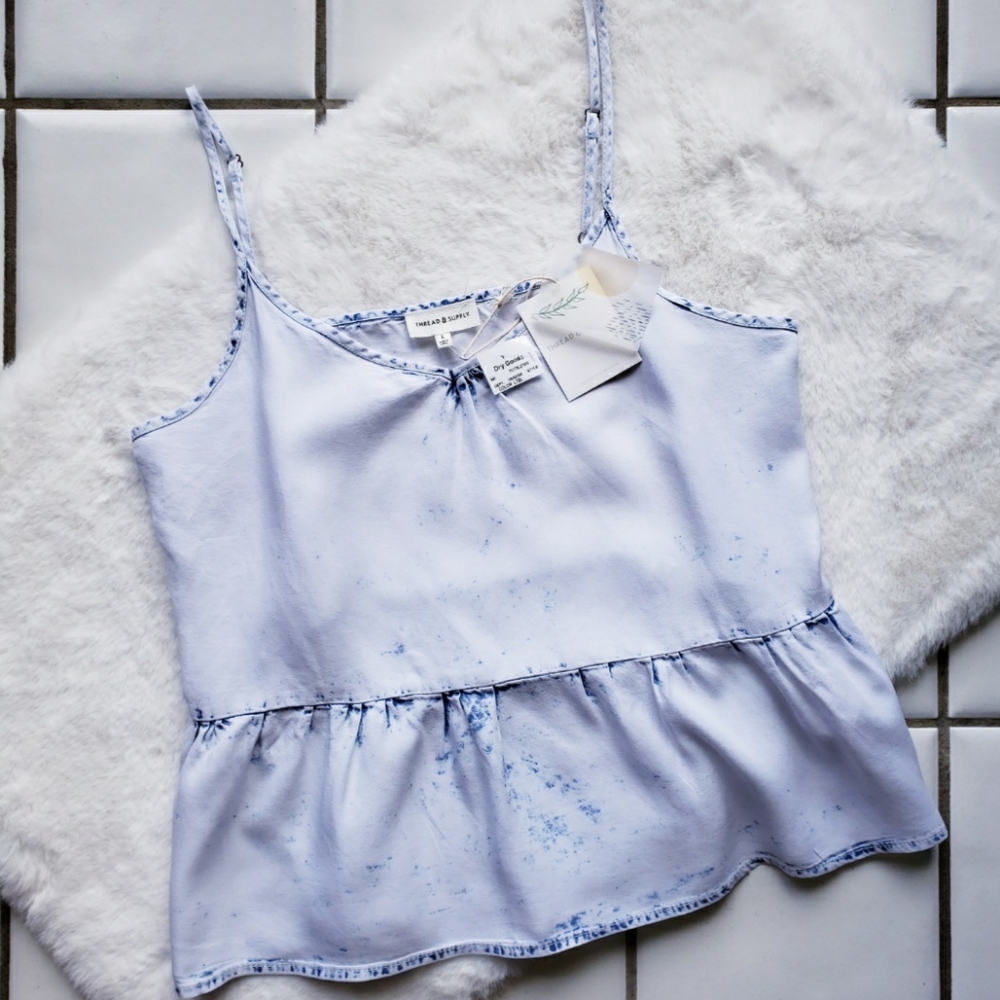 Thread & Supply NWT Acid Washed Lt Blue Tank Top Large